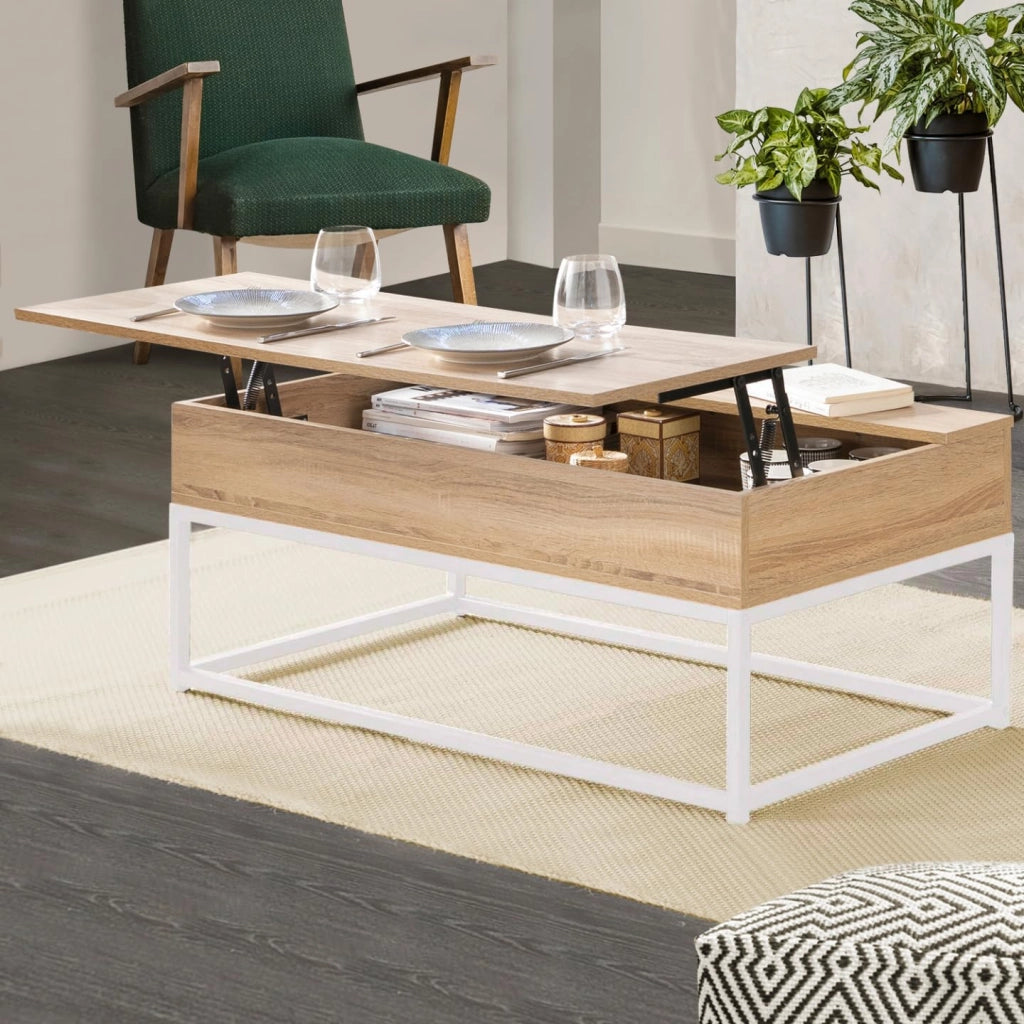 Tavolino DETROIT de design industriale legno e metallo bianco