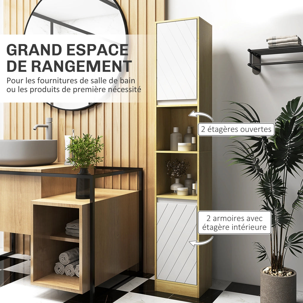 Mobile colonna bagno ¨C zephmum ¨C legno rovere chiaro bianco 30x24x170 cm