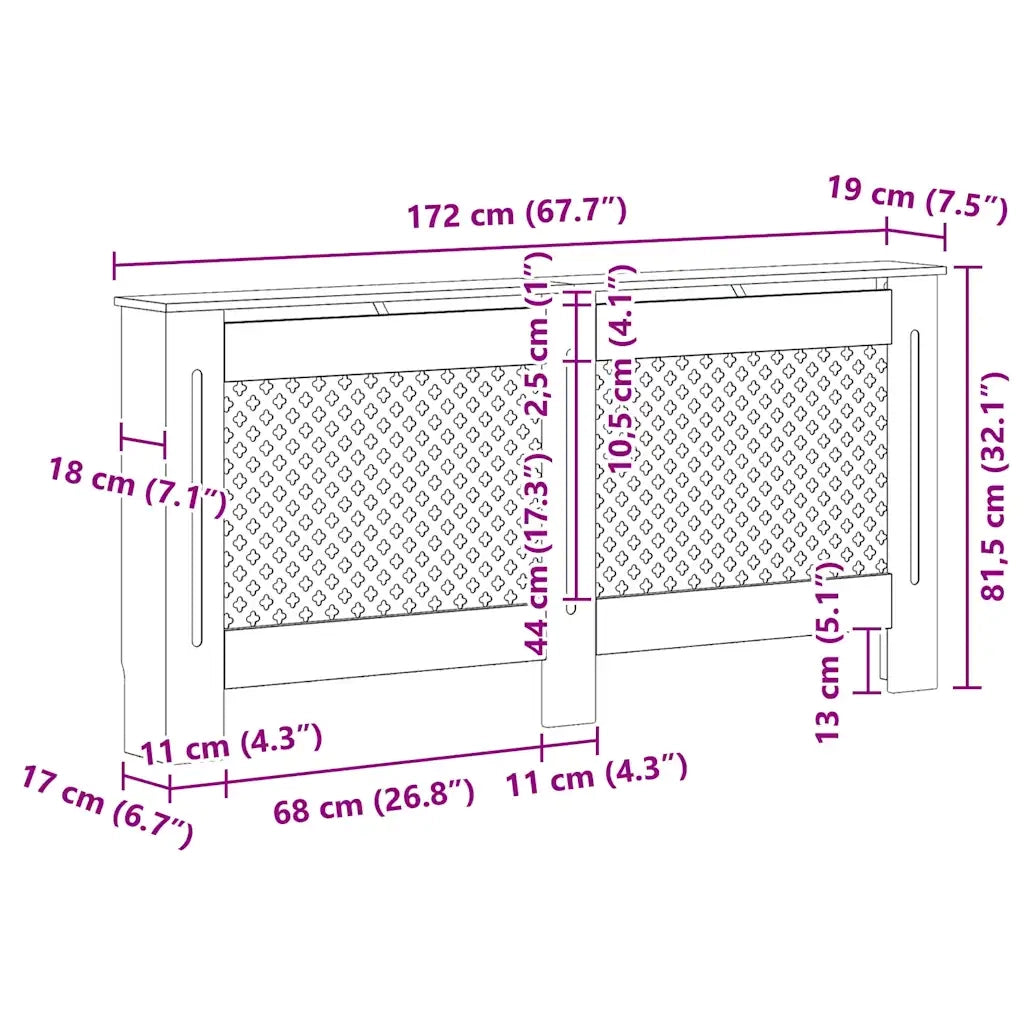 Copertura per Radiatore Bianca 172x19x81,5 cm in MDF 284325