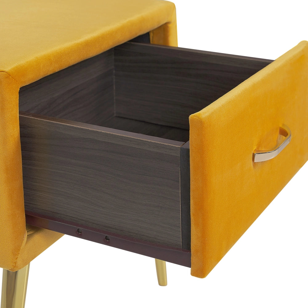 Comodino con rivestimento in velluto giallo Comodino con 1 cassetto Mobili per camera da letto dal design minimalista