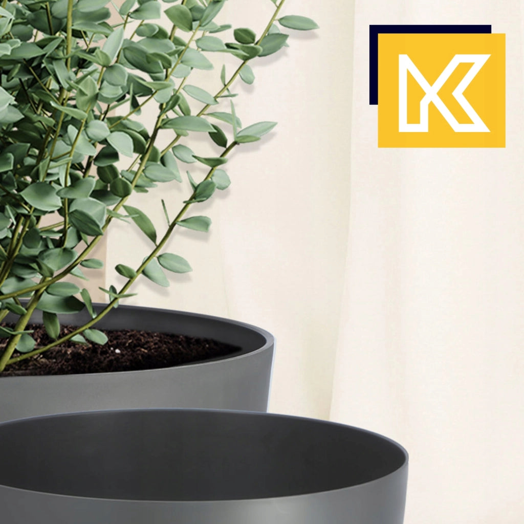 Vaso da fiori KADAX, fioriera, coperchio, gambe, inserto, supporto per fiori, 40 cm, antracite, ciotola, 2 pezzi.