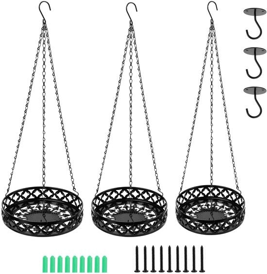 Set di vasi da fiori a sospensione in metallo da 3 pezzi - 28/25/22 cm - Vasi da fiori a sospensione - Incluso chiodo da soffitto - Disegni decorativi a forma di stella - Sospensione flessibile - Hanger per piante