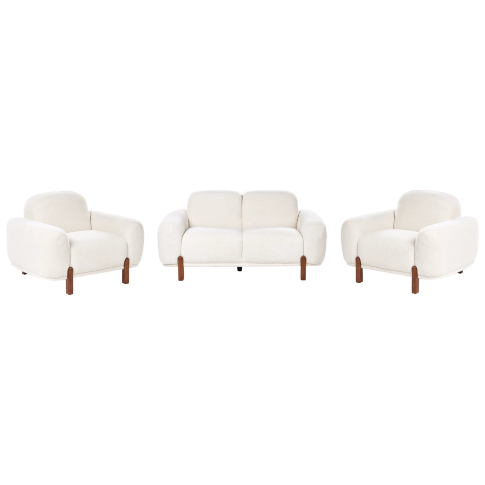 Set da salotto a 4 posti Rivestimento bouclé color bianco Divano a 2 posti e 2 poltrone Morbido Moderno Organico Basso Curvilineo