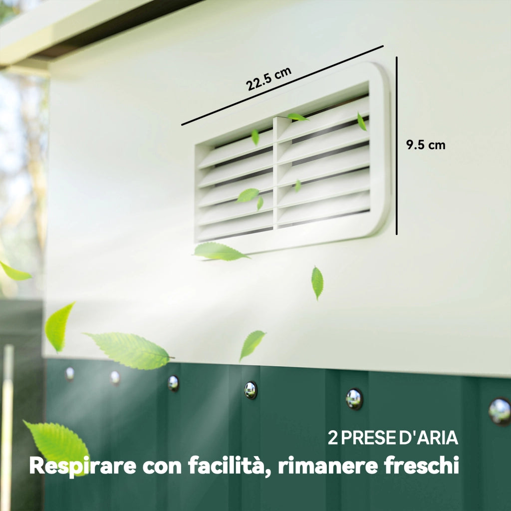 Casetta Box da Giardino Porta Attrezzi 345x280,5x169-201cm con Porte Scorrevoli in Acciaio Verde