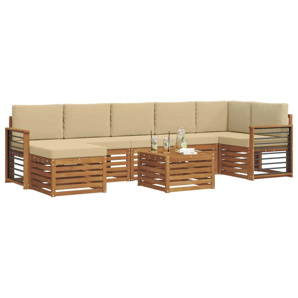 Set di divani da esterno con cuscino 8 pcs Naturale e Beige