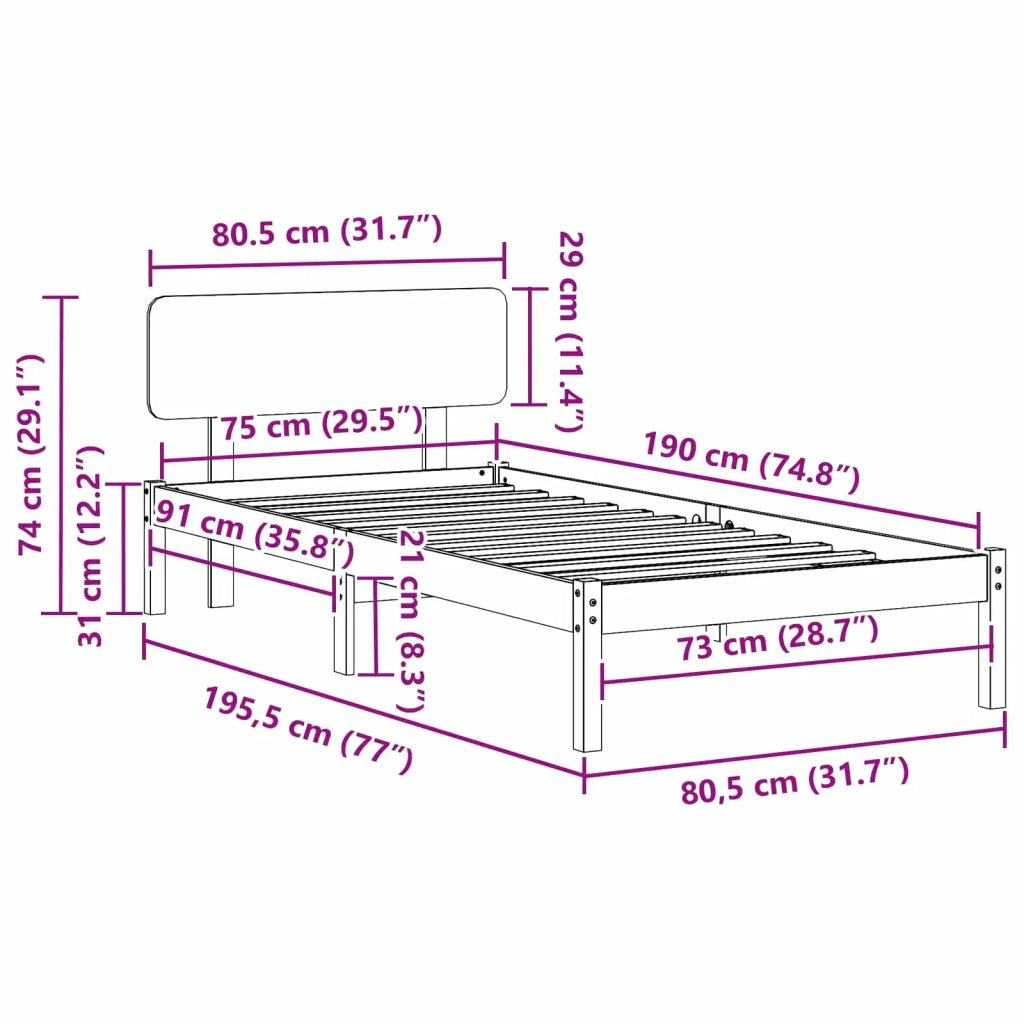 Letto singolo | Letto per adulti | Struttura del letto Bianco 75 x 190 cm Pino massello