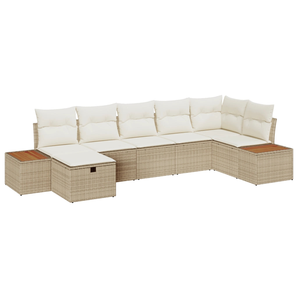 Set Divano da Giardino 7 Pezzi con Cuscini Beige Rattan Polietilene