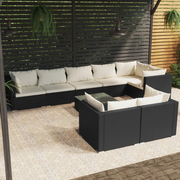 Set Salotto da Giardino con Cuscini 9pz Nero in Polyrattan 3102487