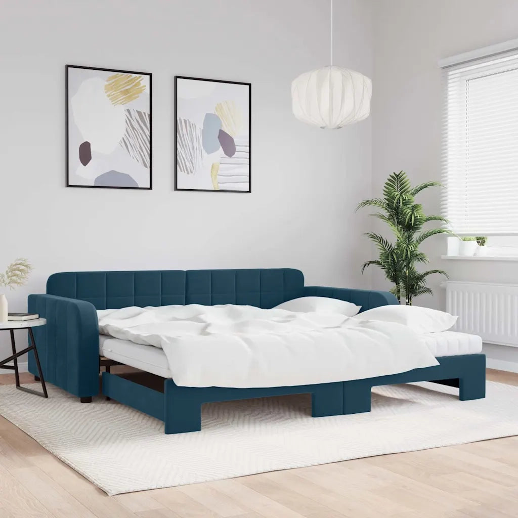 Divano Letto Estraibile con Materassi Blu 100x200 cm Velluto