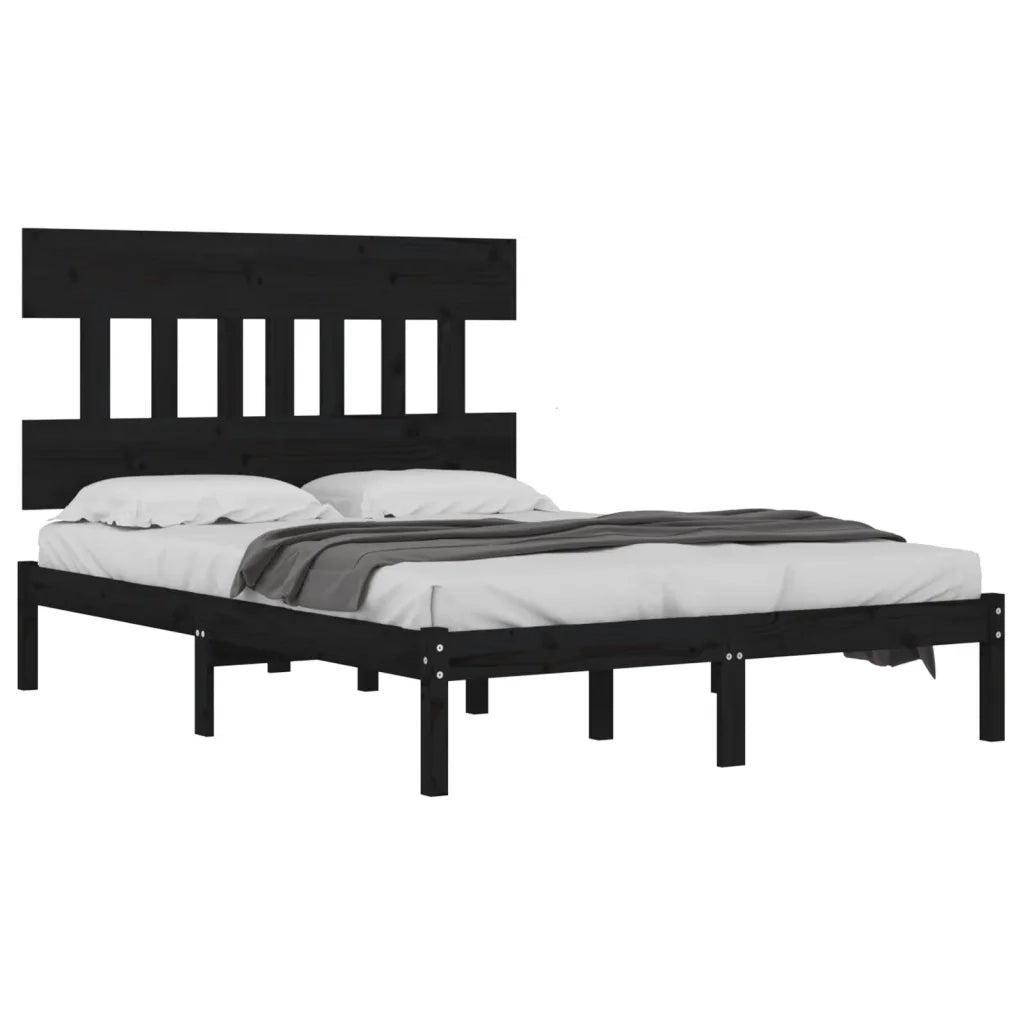 Giroletto-Struttura Letto Nero in Legno Massello 200x200 cm 301608
