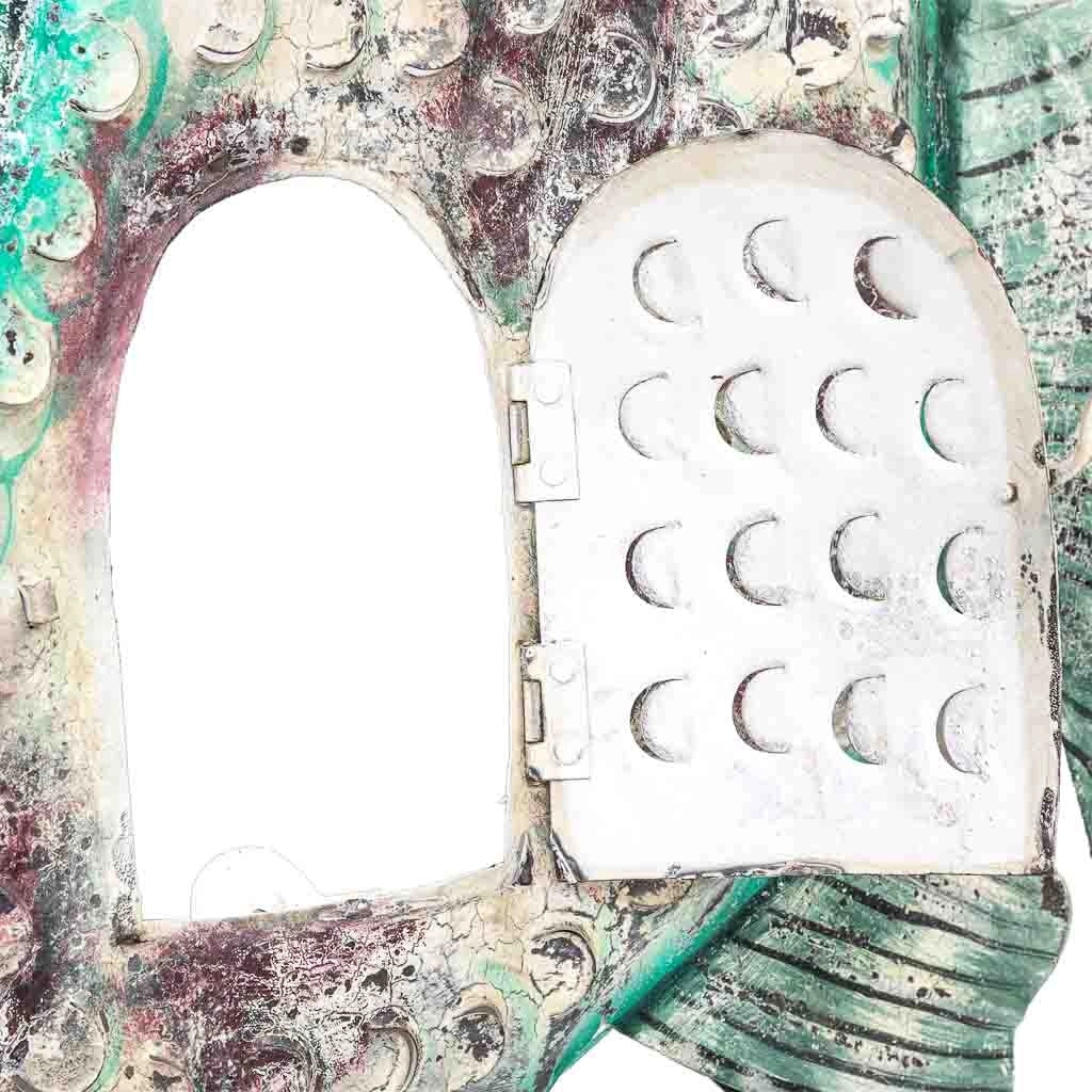 Portacandele pesce in metallo invecchiato blu-grigio, 120x9x100h cm