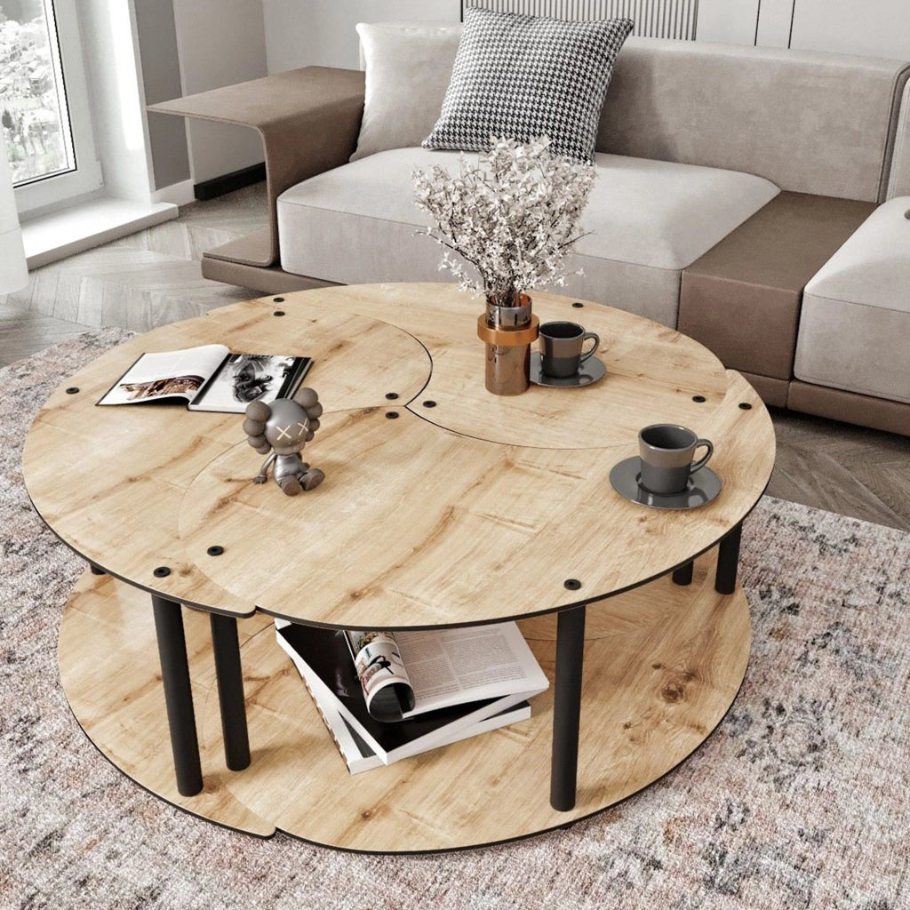 Gignese, Tavolino da Salotto Modulabile, 70x70x38h cm Marrone Rovere