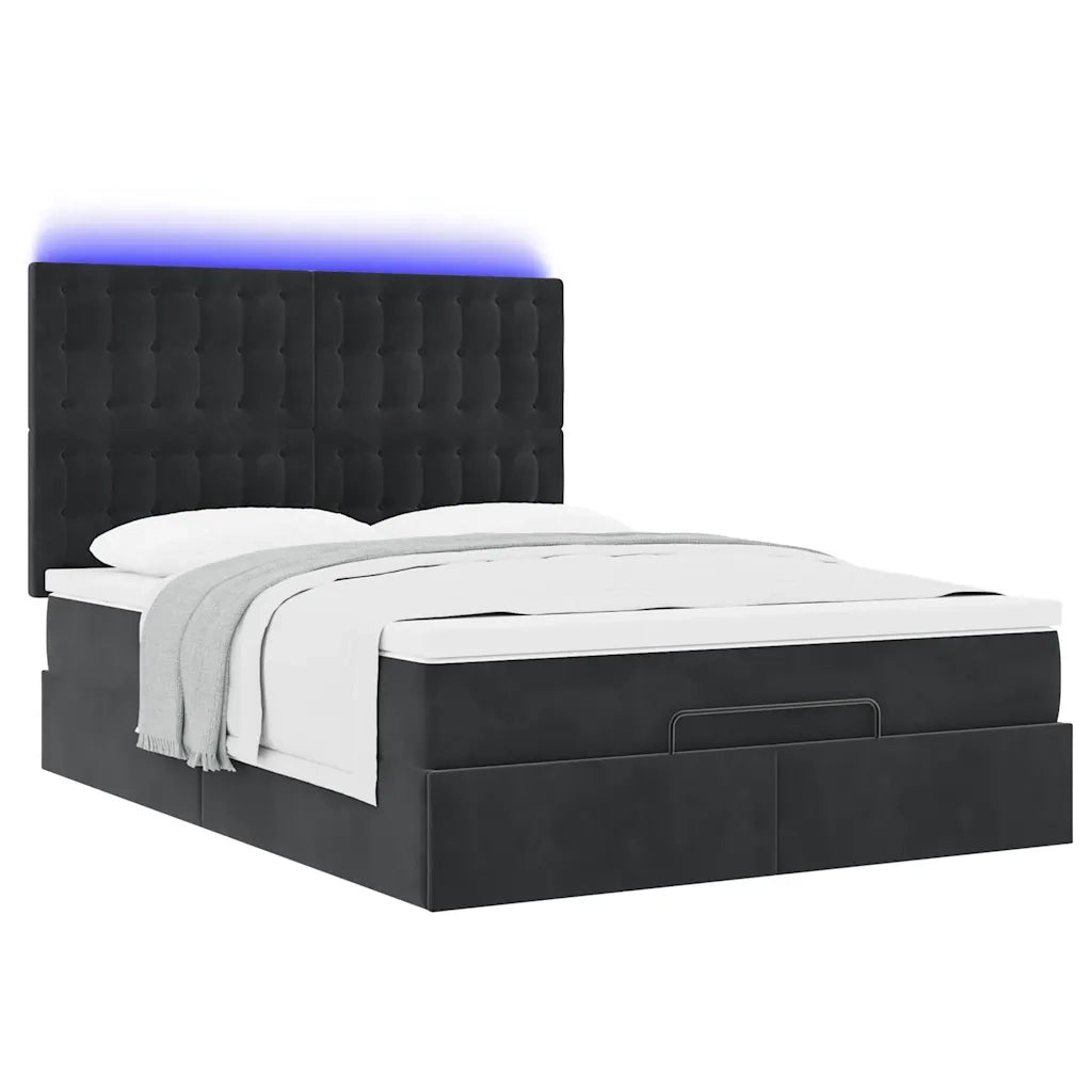 Struttura Letto Pouf con Materassi Nero 140x190 cm in Velluto
