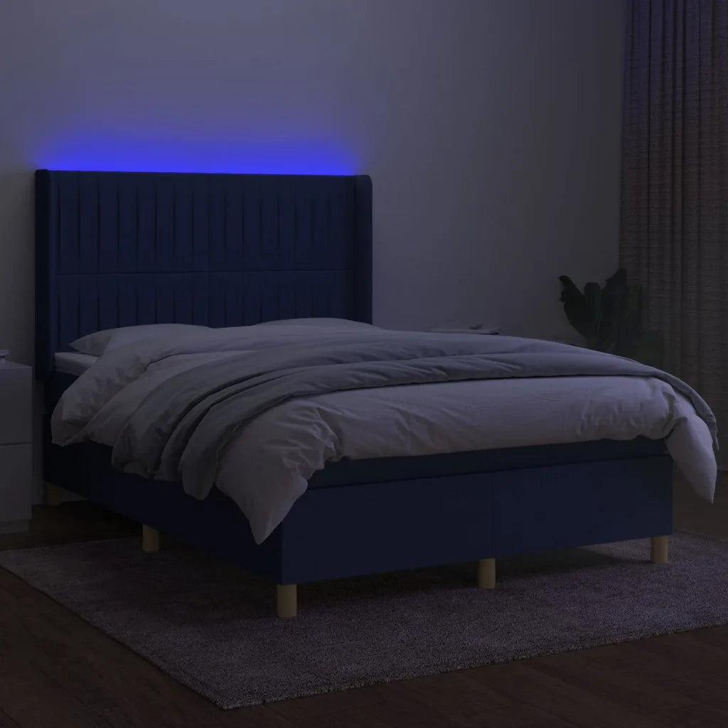 Letto a Molle con Materasso e LED Blu 140x190 cm in Tessuto 3139035