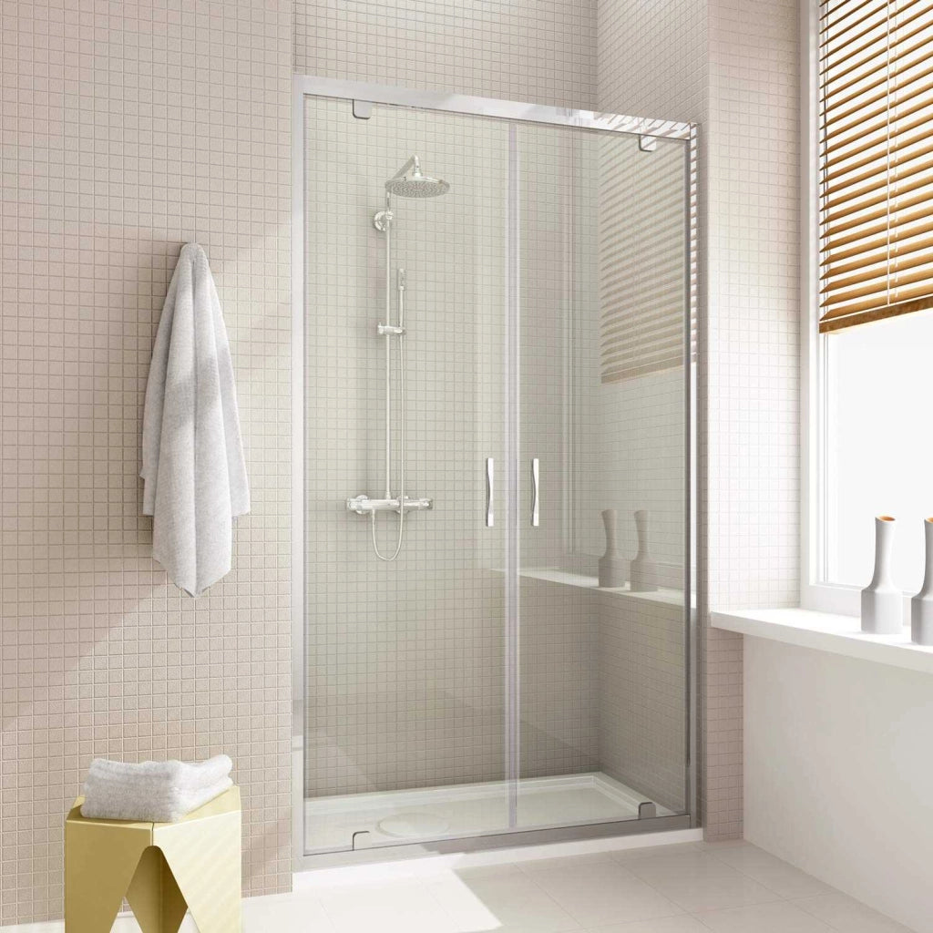 Porta Parete Doccia 110 cm 2 Ante Battenti in Cristallo Trasparente 6mm H198 Fosterberg Aalborg