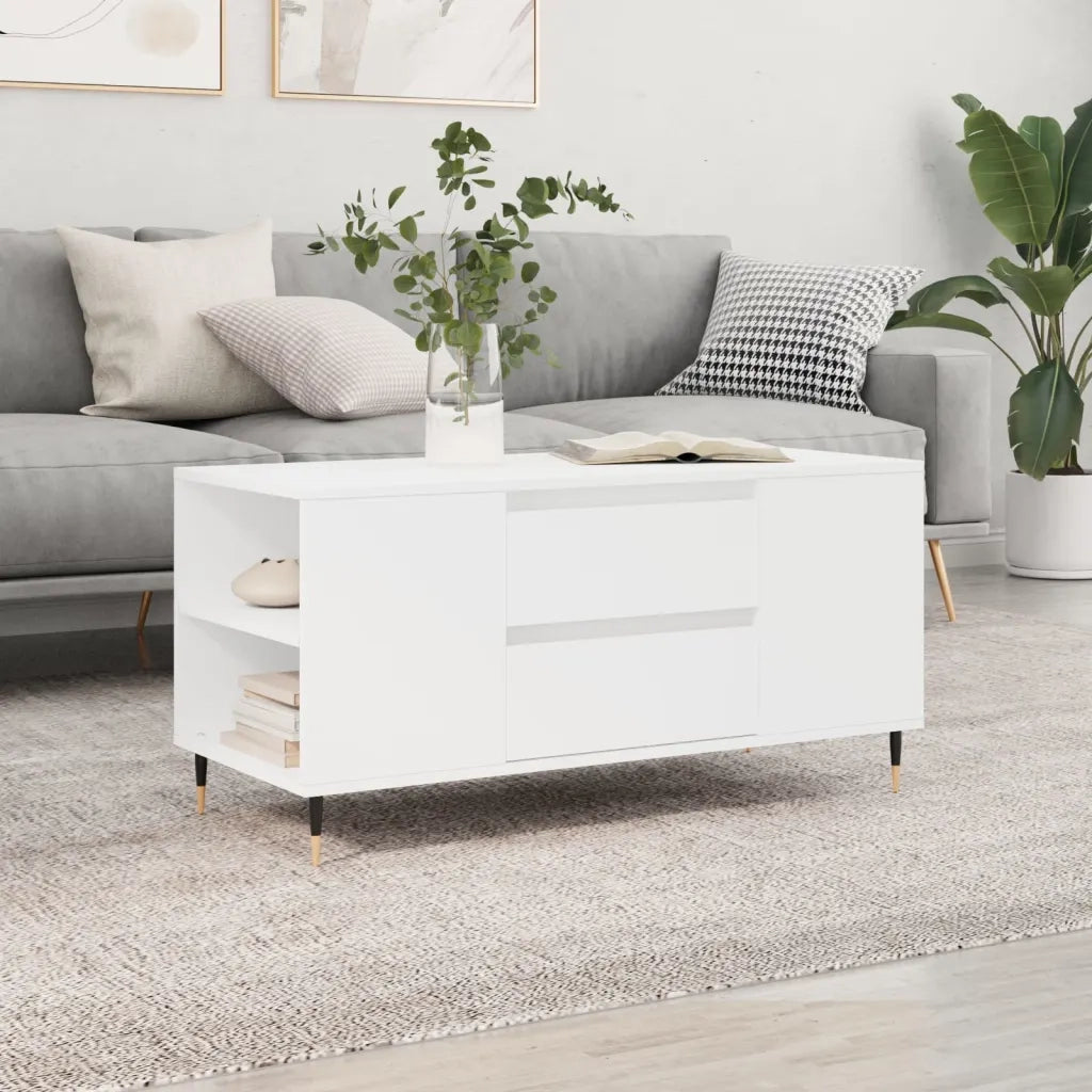 Tavolino da salotto | Tavolino da caff¨¨ | Tavolino da Soggiorno Bianco 102x44,5x50 cm in Legno Multistrato