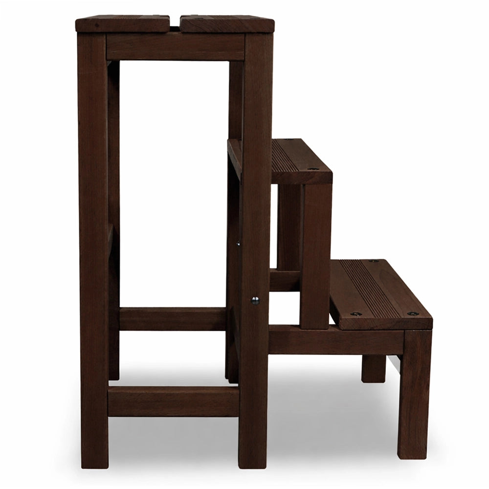 Sgabello con ribalta salvaspazio in legno con 3 gradini colore noce scuro