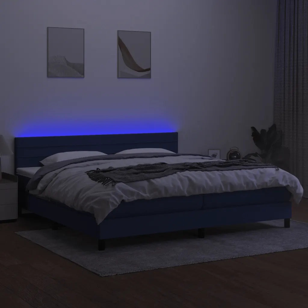 Letto a Molle Materasso e LED Blu 200x200cm in Tessuto 3133267
