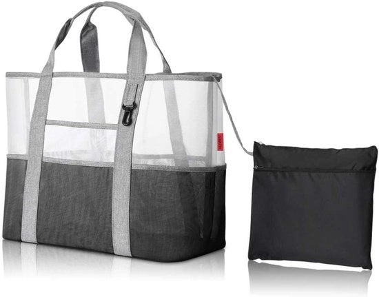 Natte sport borsa per famiglie con zaino impermeabile per vacanza in spiaggia o piscina - Organizzatore per bambini di giochi da sabbia e contenitore per supermercato in grigio