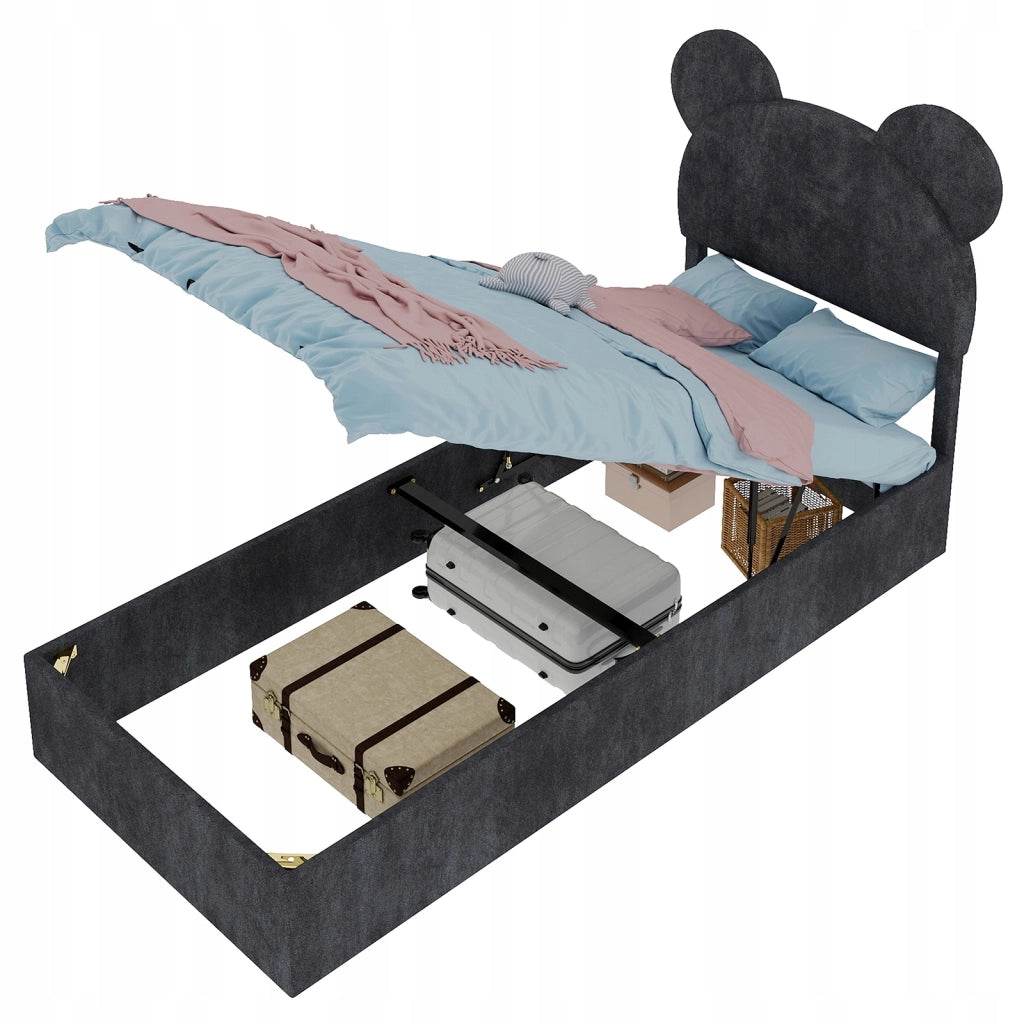 Letto imbottito 90x200 - Xylo - Grigio con funzione di sollevamento