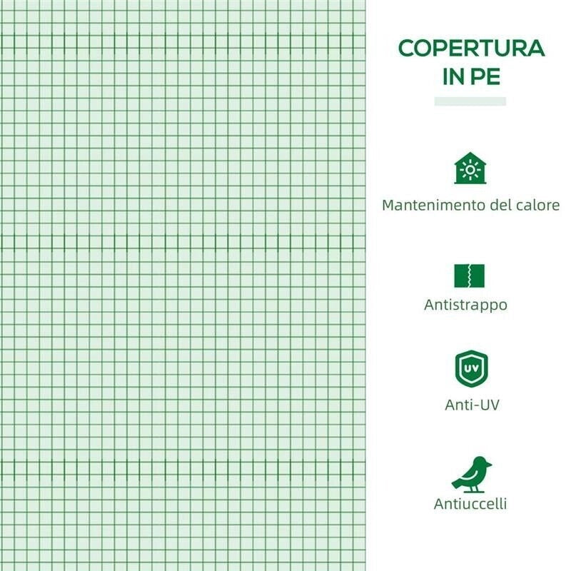 SERRA PICCOLA PER GIARDINO E BALCONE CON FINESTRE E COPERTURA IN PE, 180X90X70CM, VERDE
