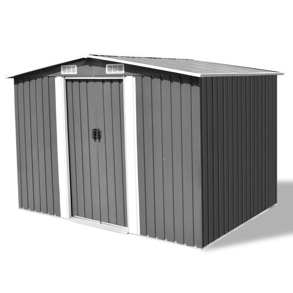 Casetta da giardino cabina ripostiglio capanno da esterno capanno per attrezzi metallo robusto 257 x 205 x 178 cm grigio 02_0022389