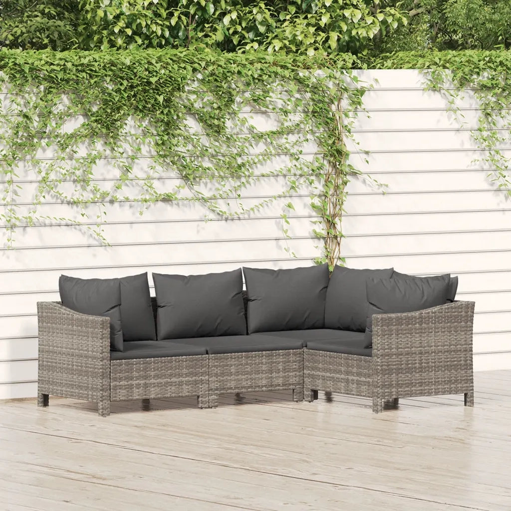 Set Divani da Giardino 4 pz | Set Salotto da Giardino con Cuscini in Polyrattan Grigio