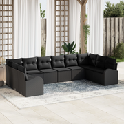 Set di divano da giardino 10 pezzi con cuscini in rattan nero