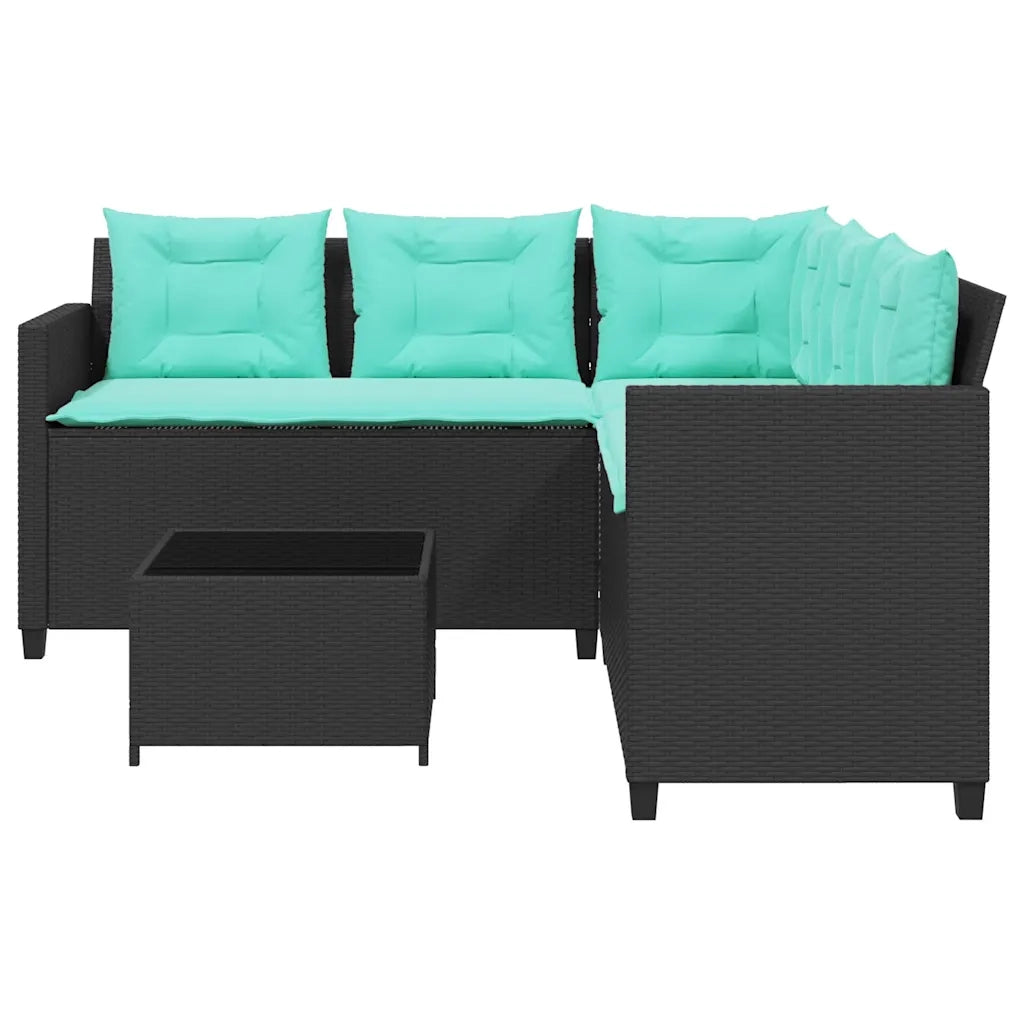 Divano da giardino con Tavolino e cuscini a forma di L in Polyrattan Nero 369047