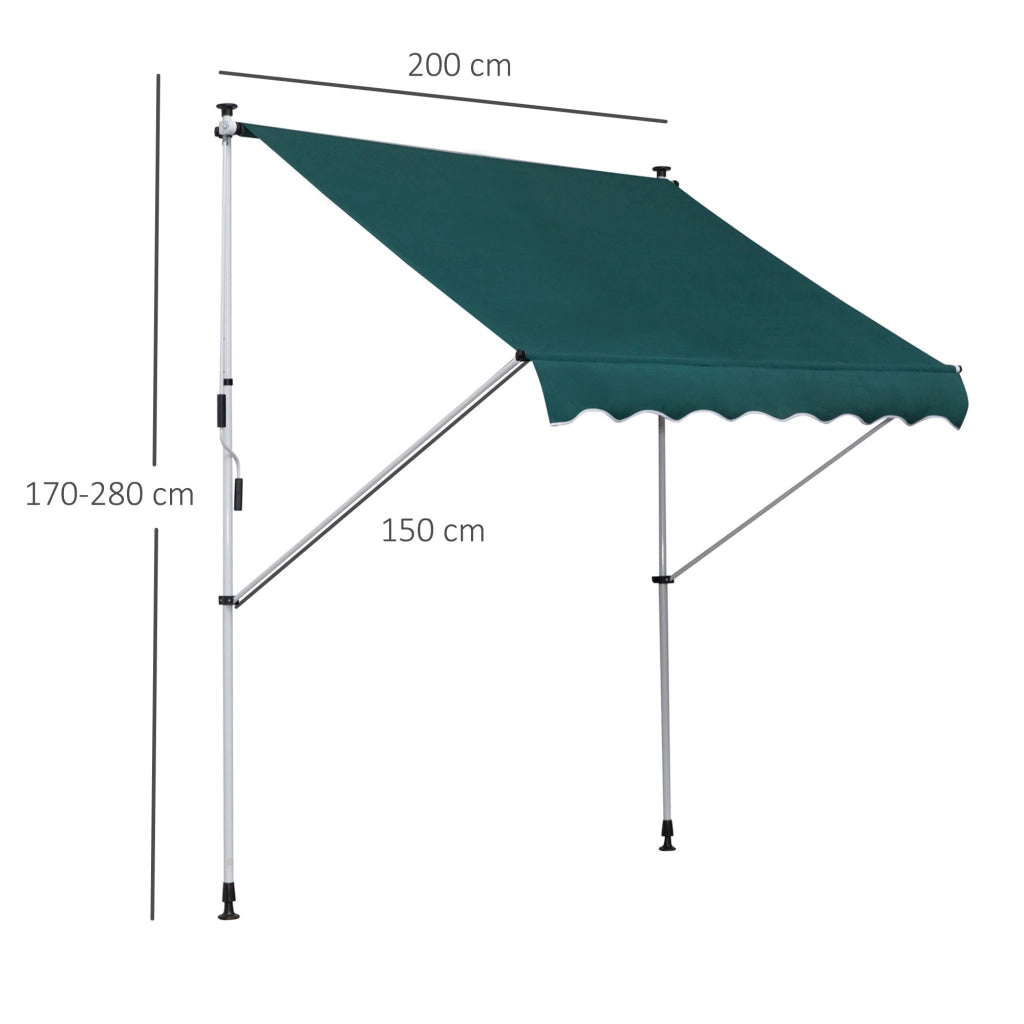 Toldo Manuale Retrattile per Balcone e Terrazzo ¨C zephmum ¨C Verde 200x150x170-280 cm