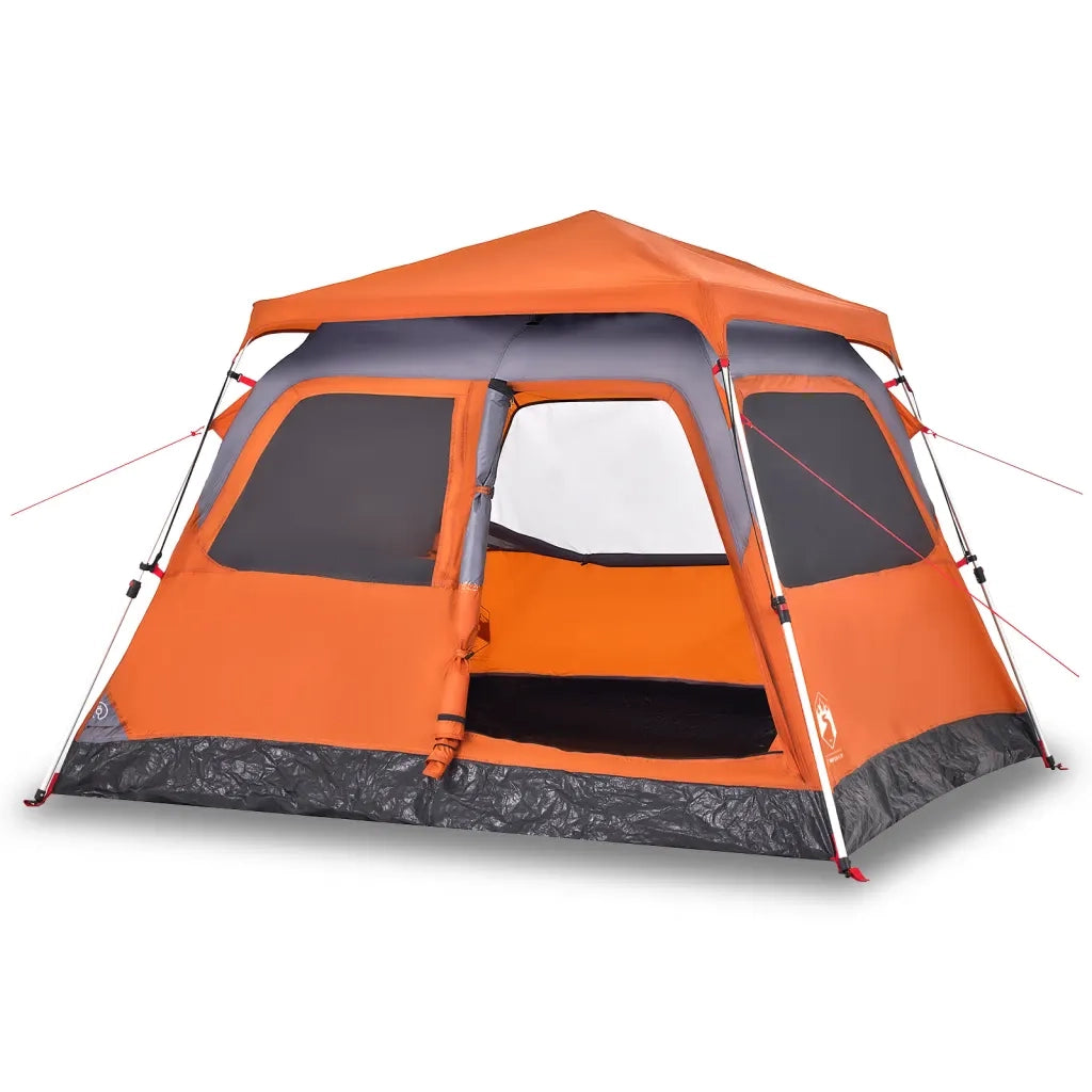 Tenda a Cupola 4 Persone-Tenda da campeggio Grigio e Arancione a Rilascio Rapido 256167