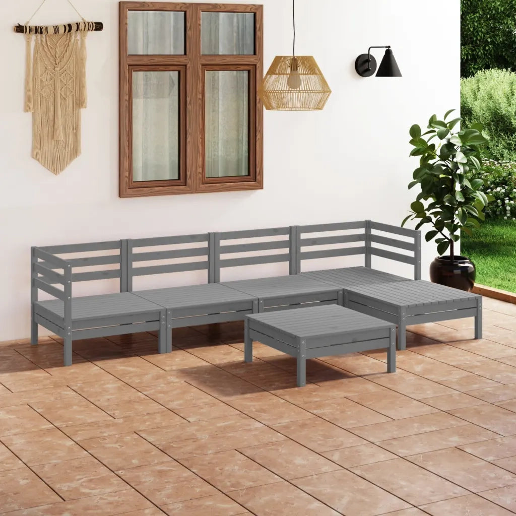 Set Divani da Giardino 6 pz | Set Salotto da Giardino in Legno Massello di Pino Grigio