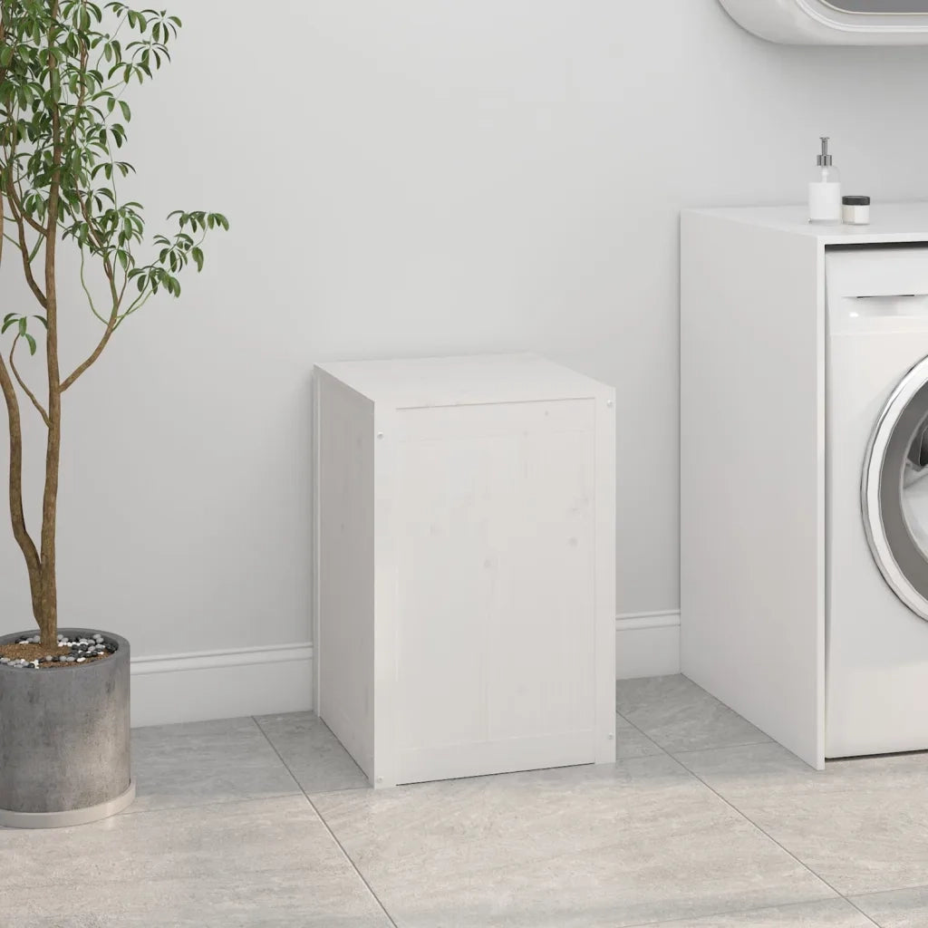Contenitore per Bucato Bianco 44x44x66 cm Legno Massello Pino 823565