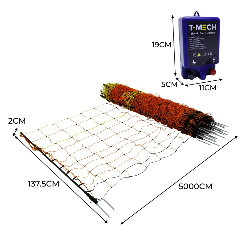Energizzatore Recinzione & Rete per Pollame 50m - Maglia Alta 120cm con Pali