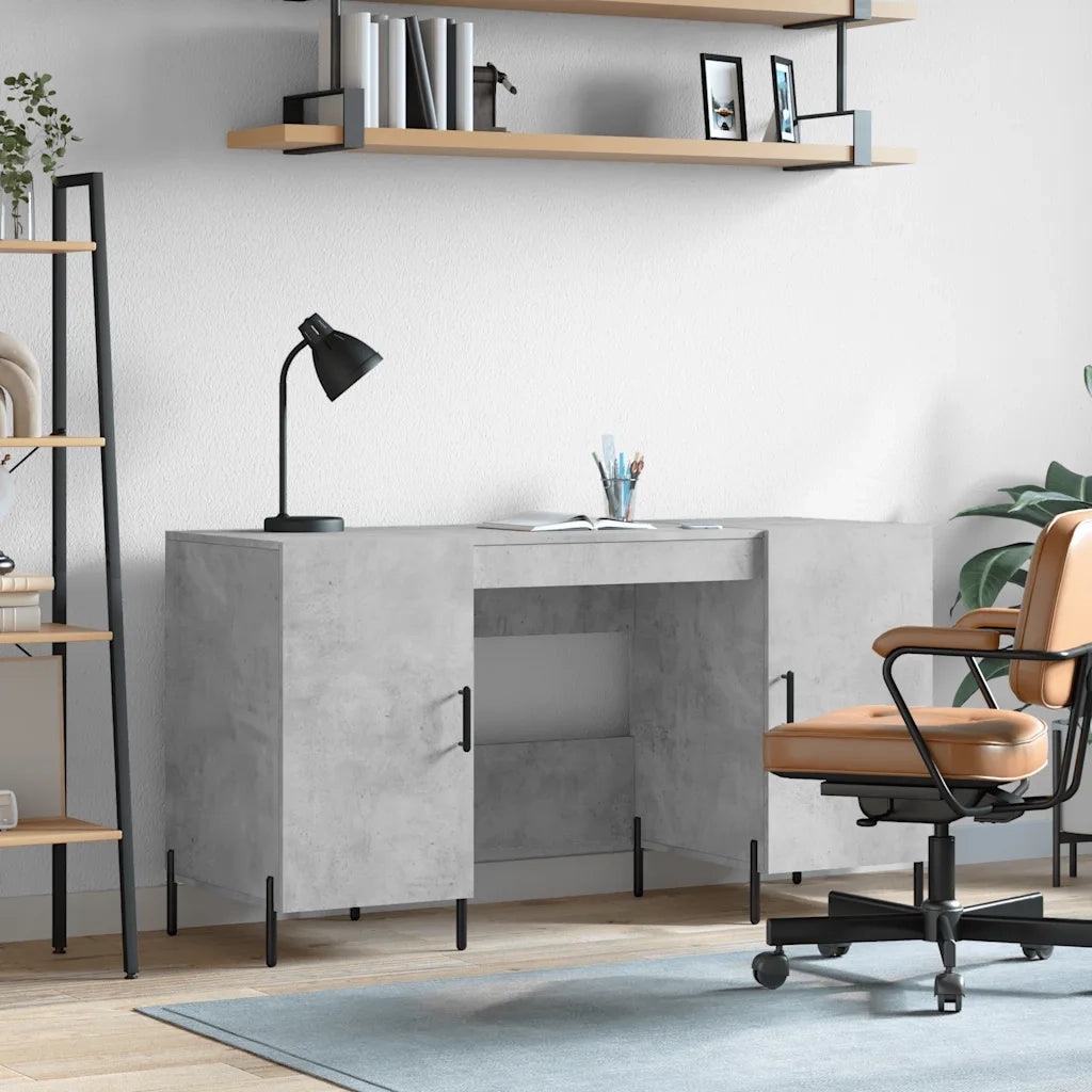 Scrivania | Tavolo da Ufficio Grigio Cemento 140x50x75 cm in Legno Multistrato