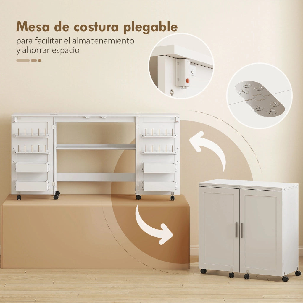 Tavolo da cucito pieghevole ¨C zephmum ¨C bianco 120x60x80 cm