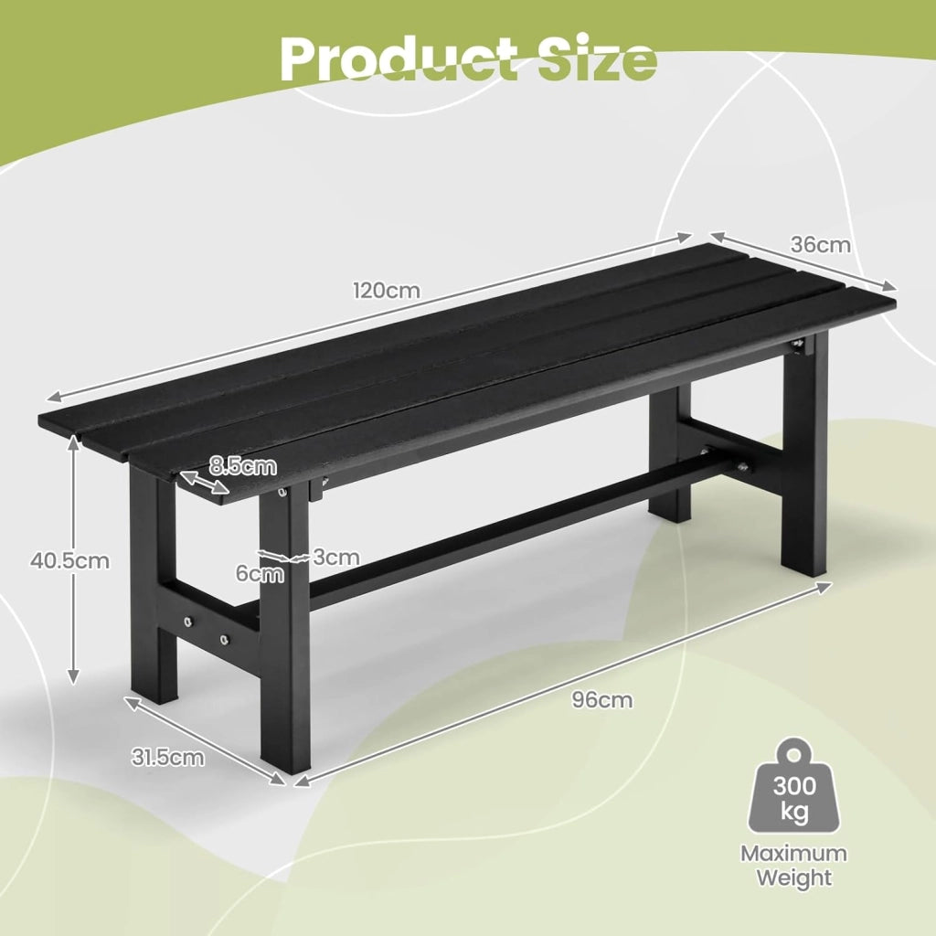 Panchina da Giardino con Sedile a Doghe, Telaio in Metallo e Verniciato a Polvere, Panca a 2 Posti da Giardino per Parco e Esterno, 120x34,5x40 cm (Nero)