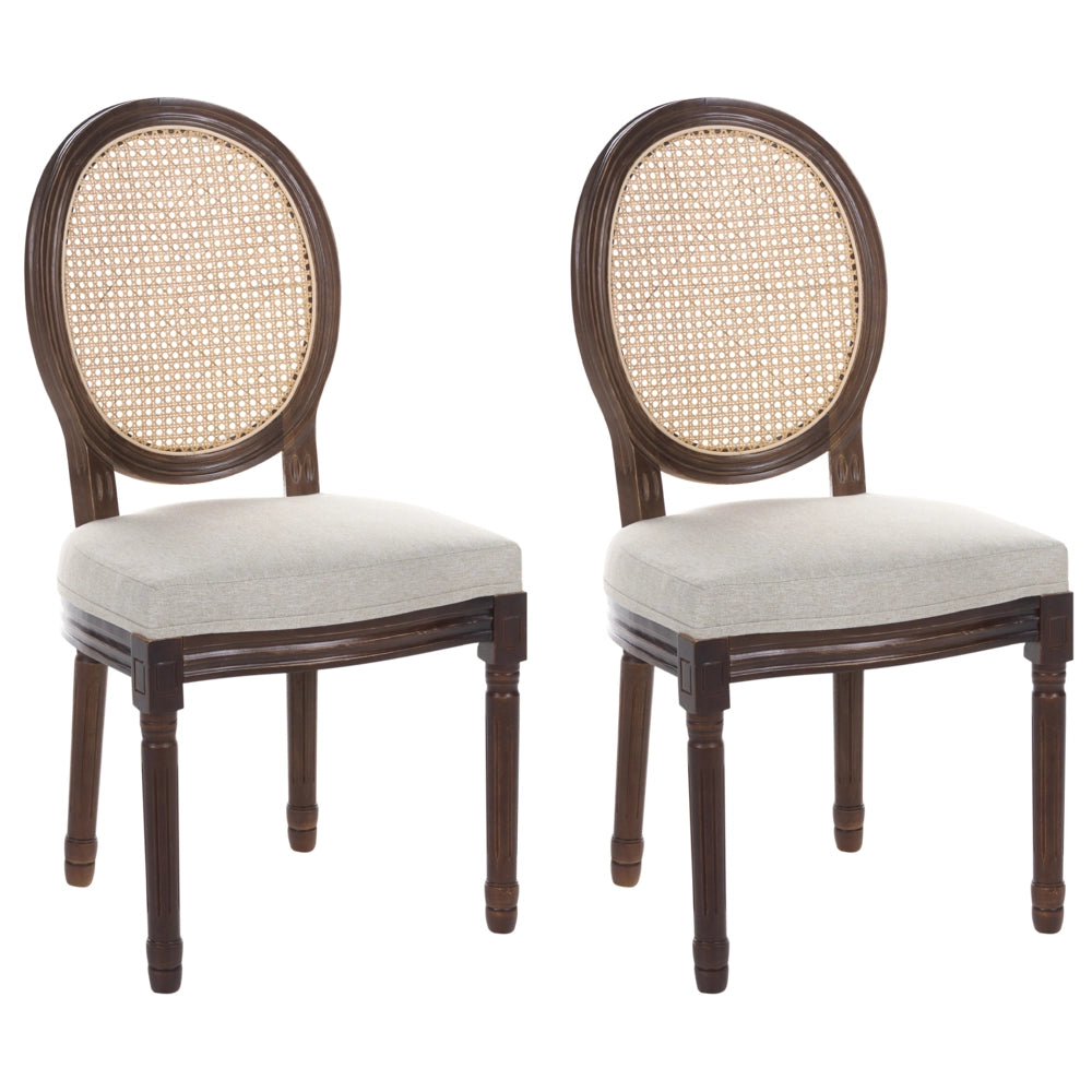 Set di 2 sedie da pranzo con struttura in legno e rivestimento in tessuto marrone scuro e beige in stile country con intreccio viennese