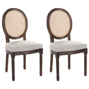 Set di 2 sedie da pranzo con struttura in legno e rivestimento in tessuto marrone scuro e beige in stile country con intreccio viennese