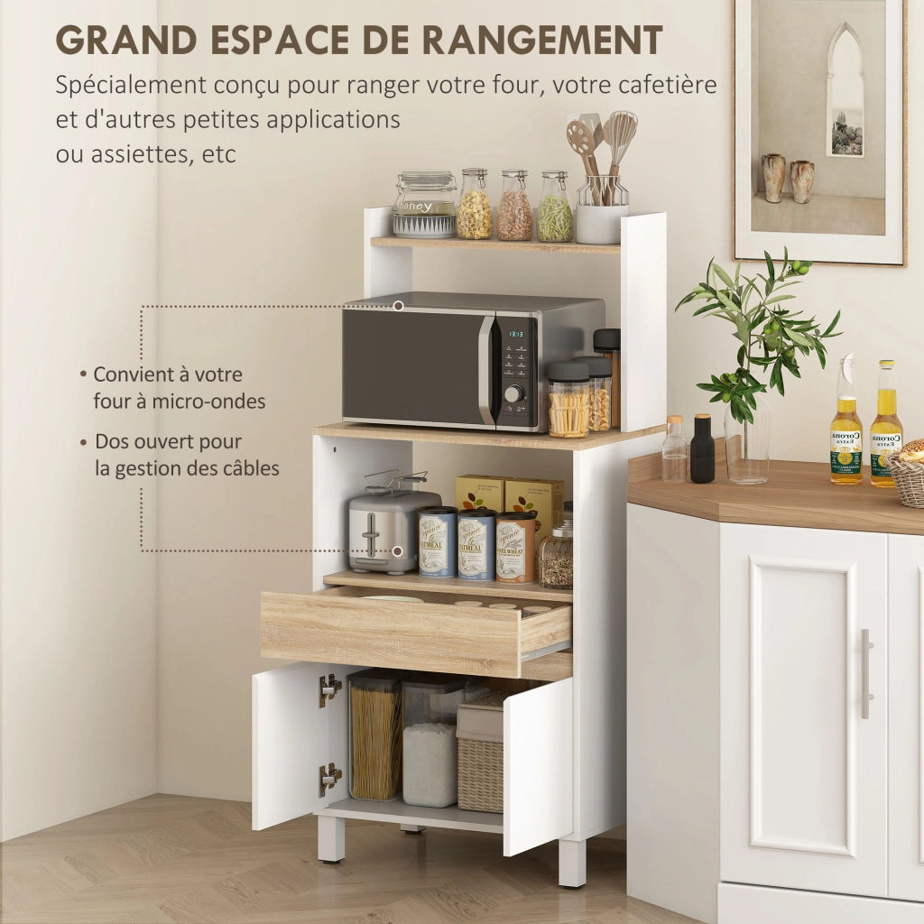 Buffet Cucina con Ante, Cassetto e Ripiano Superiore ¨C Zephmum ¨C Quercia e Bianco 60x40x131 cm