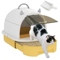 Lettiera Chiusa per Gatti con Vassoio Estraibile Filtro al Carbone Paletta e Maniglia Superiore 40,5x52x39 cm Giallo e Bianco