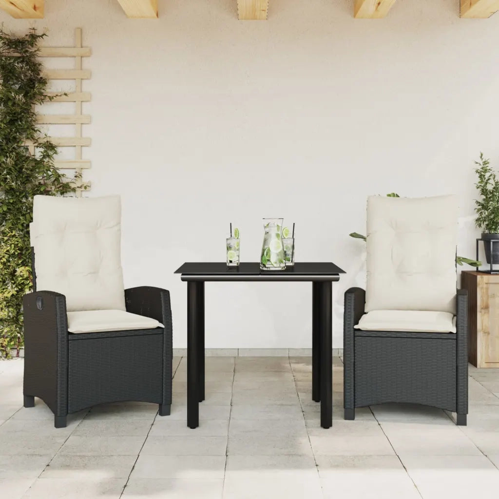 Set da Pranzo da Giardino 3 pz con Cuscini Nero in Polyrattan 3212732