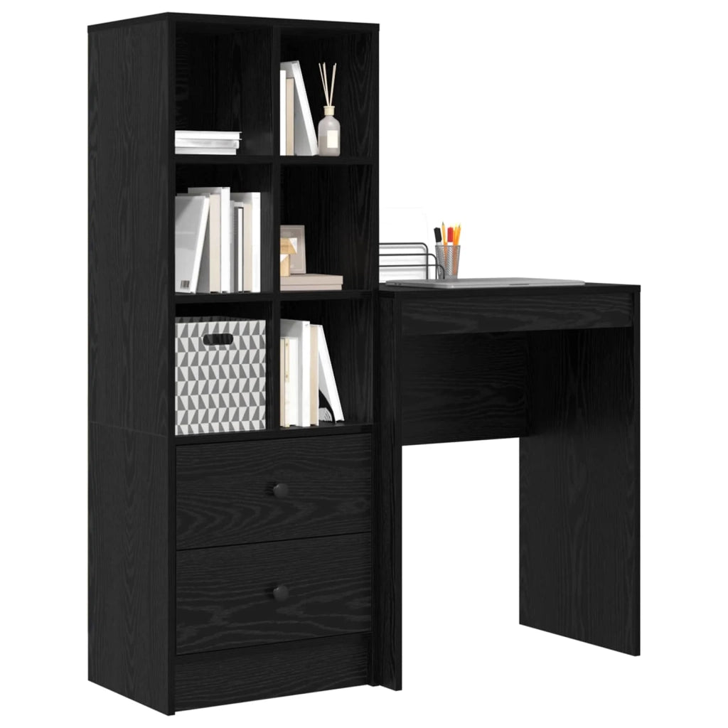 Scrivania con cassetto con lo scaffale 2 pcs Rovere Nero 3337298