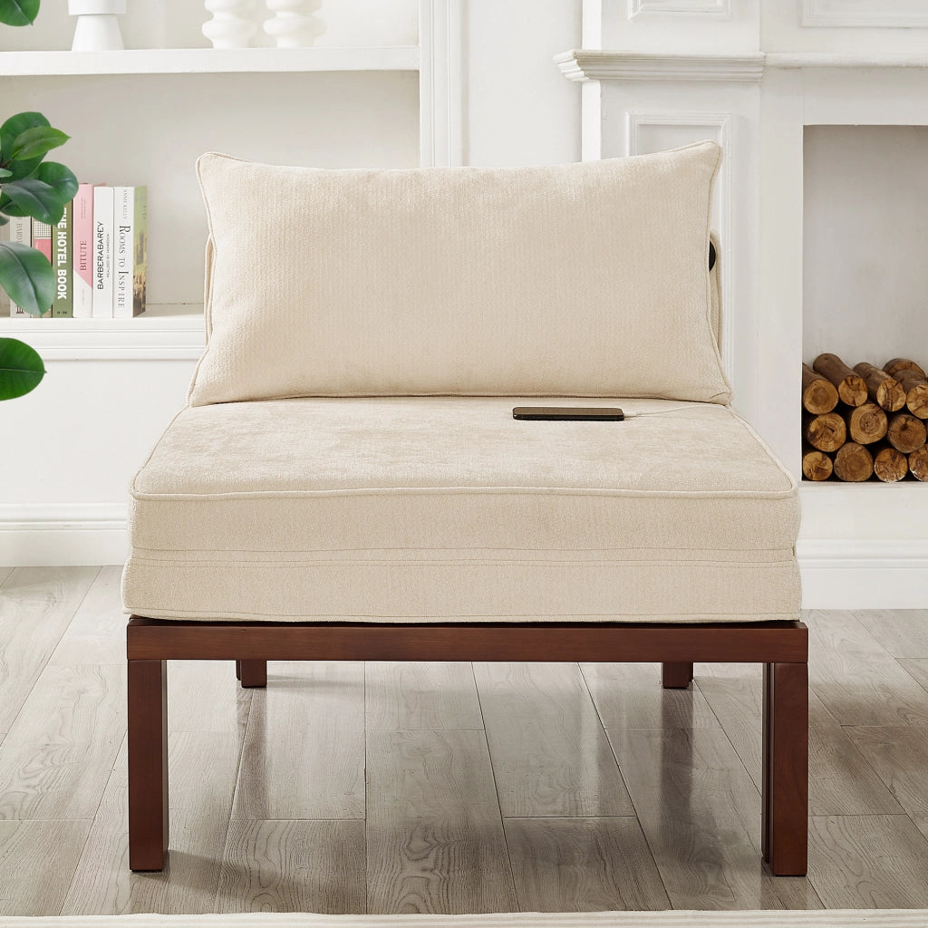 POLTRONA LETTO Estraibile Singolo Beige in Velluto con porte USB/Type-C