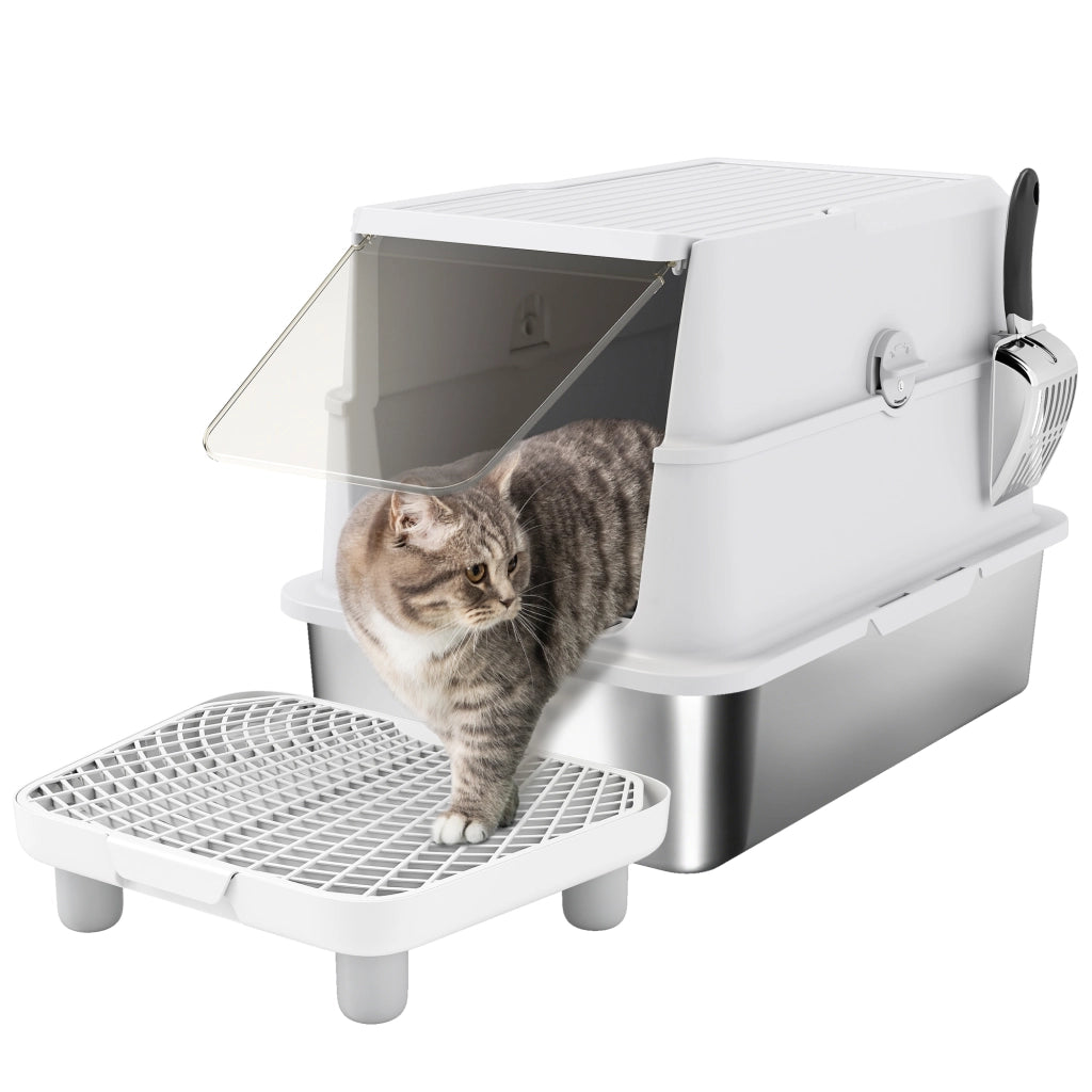 Lettiera per gatti in acciaio inox XL con paletta ¨C Xylo ¨C Grigio chiaro