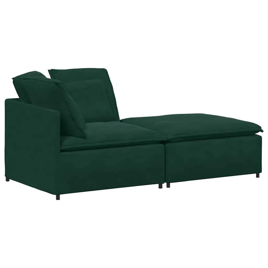 Divano Modulare con Poggiapiedi e Cuscini Velluto Verde Scuro 3321221