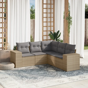 Set Divano da Giardino 5 pz con Cuscini Beige in Polyrattan