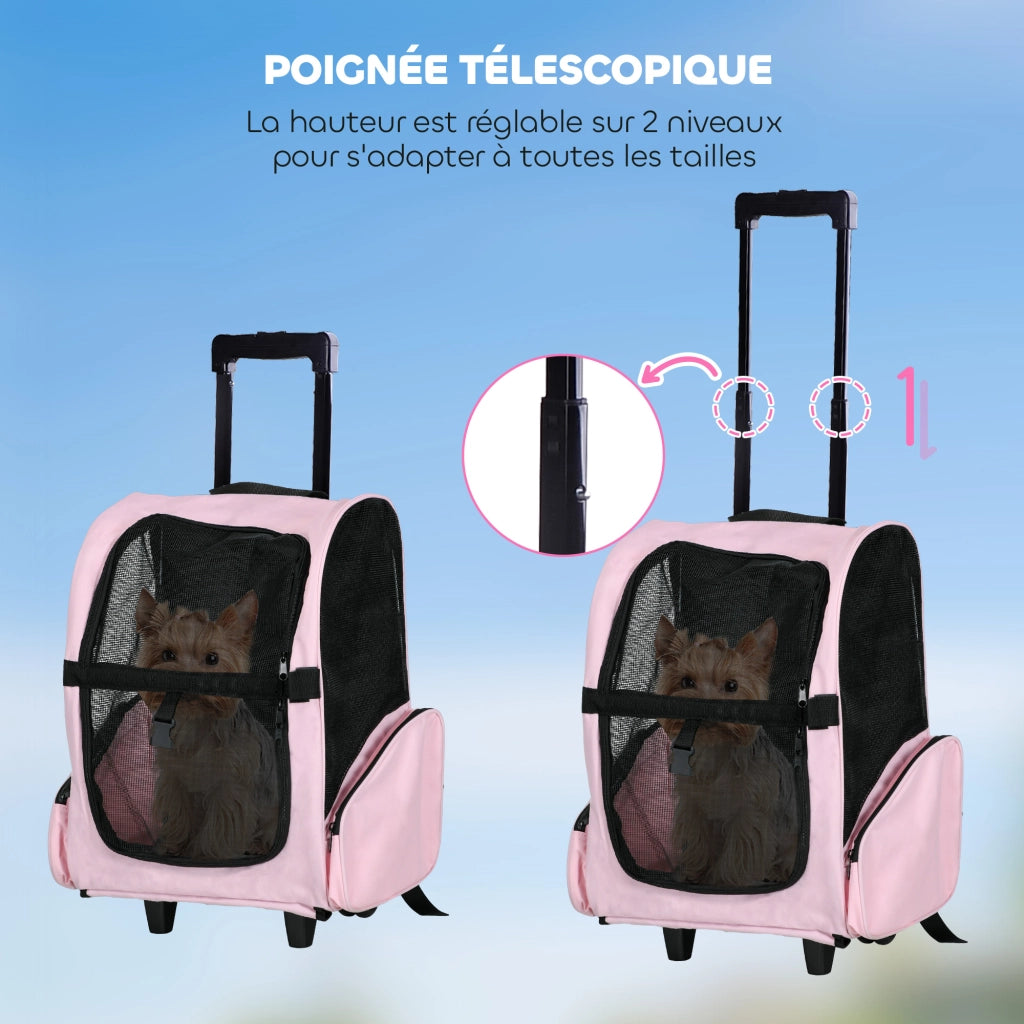 Carrello Trasporto per Cani 2 in 1 ¨C Zephmum ¨C Rosa 42x25x55 cm