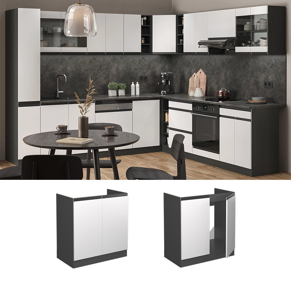 Mobile lavello cucina R-Line Bianco/Antracite 80 cm J-Shape, PL Antracite Vicco