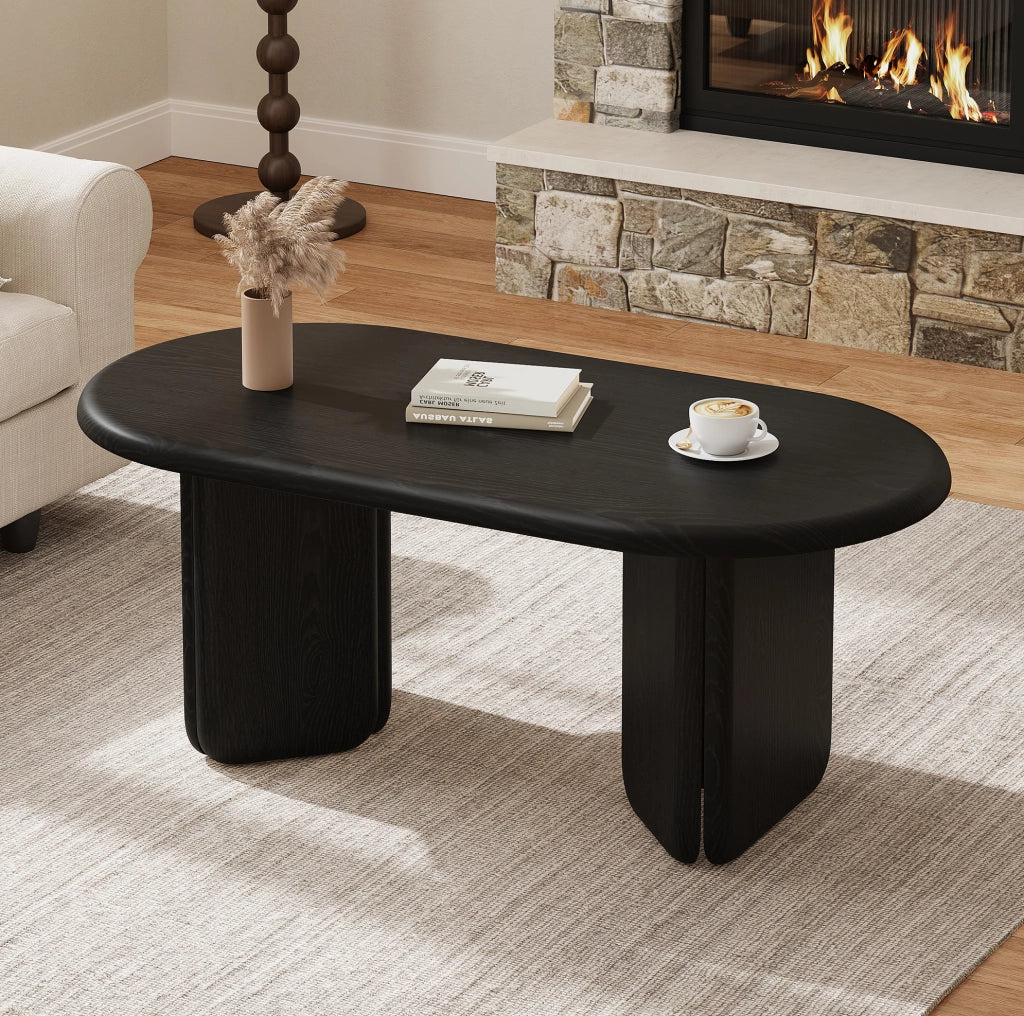 Tavolino da caffè ovale 99x50x40 cm in MDF nero con gambe arrotondate